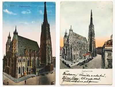 ! ! Starožitné Rakousko: 2 pohlednice Wien / Vídeň, 1907 a 1920 ! ! !