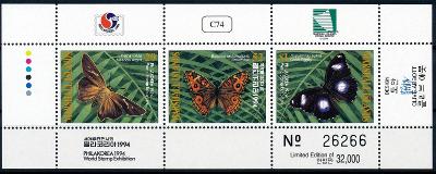  Marshallovy ostrovy 1994 **/Mi. 544-6 aršík , komplet , motýli , /C1/