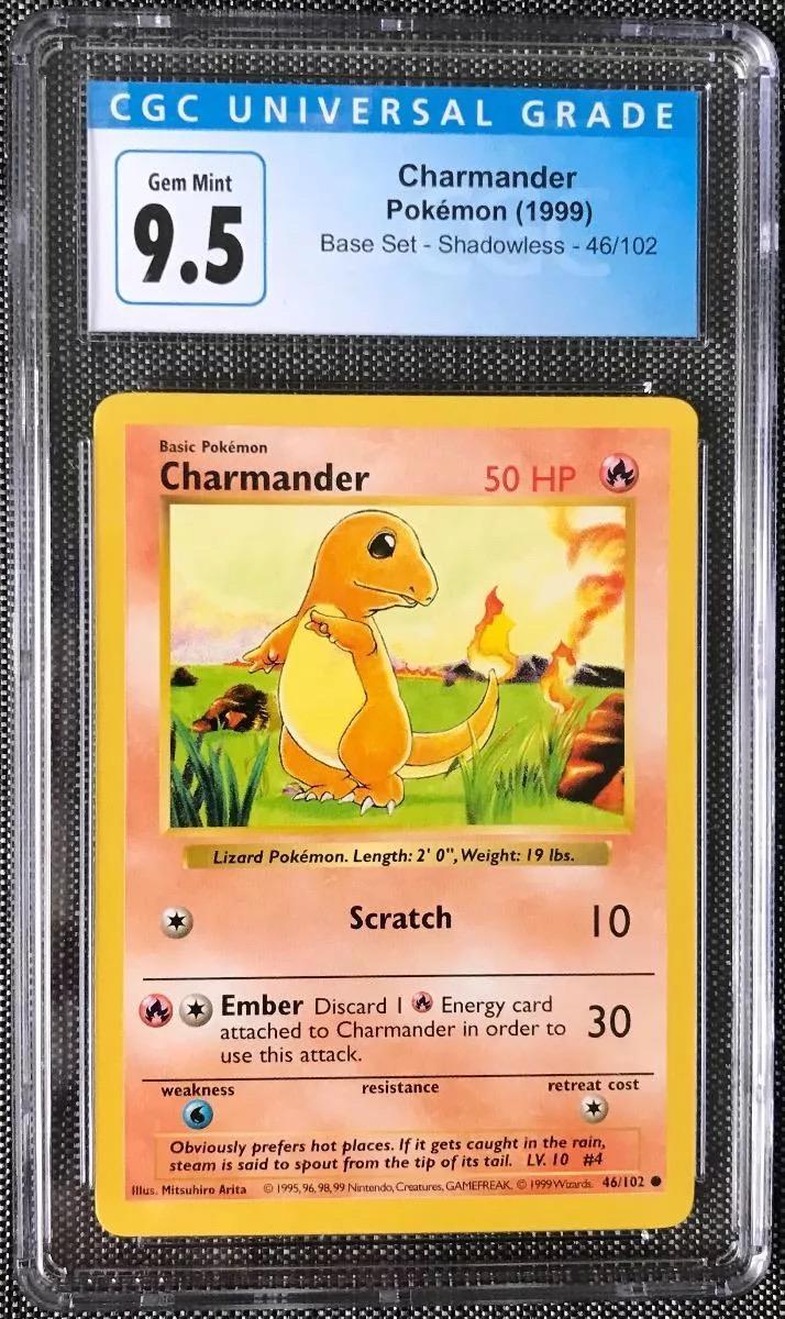 Charmander Shadowless GEM Mint BASE set Pokemon 1999 (certifikován