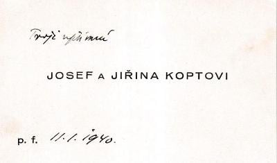 Dopis, Josef a Jiřina Koptovi, básník, 1940