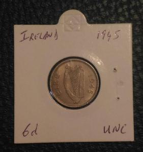 mince Irsko Ireland 6d 1945 Unc VELMI VZÁCNÁ cena 170$ USD !!!