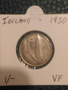 mince Irsko Ireland 1/- shilling  1930 VF - R - Ag stříbro - RR - 30$