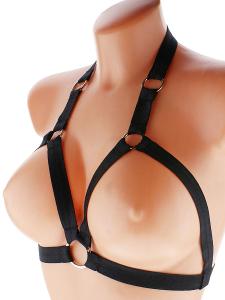 Body harness černý elastický sexy postroj otevřená podprsenka S