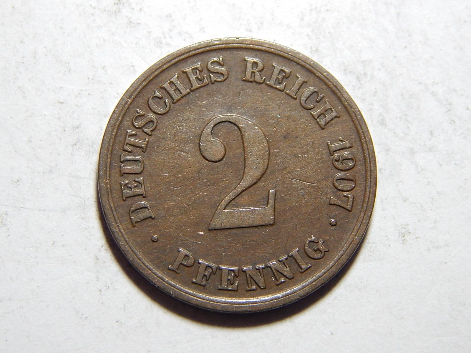 Nemecko Cisárstvo 2 Pfennig 1907 E RR XF č38488 - Numizmatika