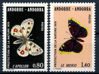 Andorra Francouzská 1976 **/Mi. 279-80 , komplet , motýl , /C1/