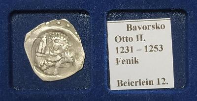50A274  Bavorsko Otto II. 1231- 1253, fenik- Beierlein 12, mimořádný