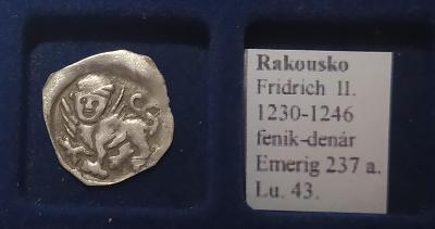 50A302 Rakousko Fridrich II. 1230-1246, fenik-denár Emerig 237 a Lu.43