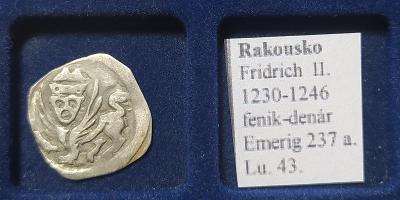 50A303 Rakousko Fridrich II. 1230-1246, fenik-denár Emerig 237 a Lu.43