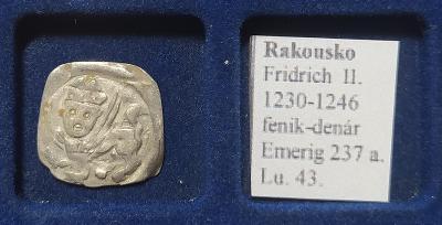 50A304 Rakousko Fridrich II. 1230-1246, fenik-denár Emerig 237 a Lu.43