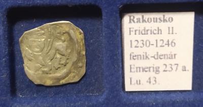 50A308 Rakousko Fridrich II. 1230-1246, fenik-denár Emerig 237 a Lu.43