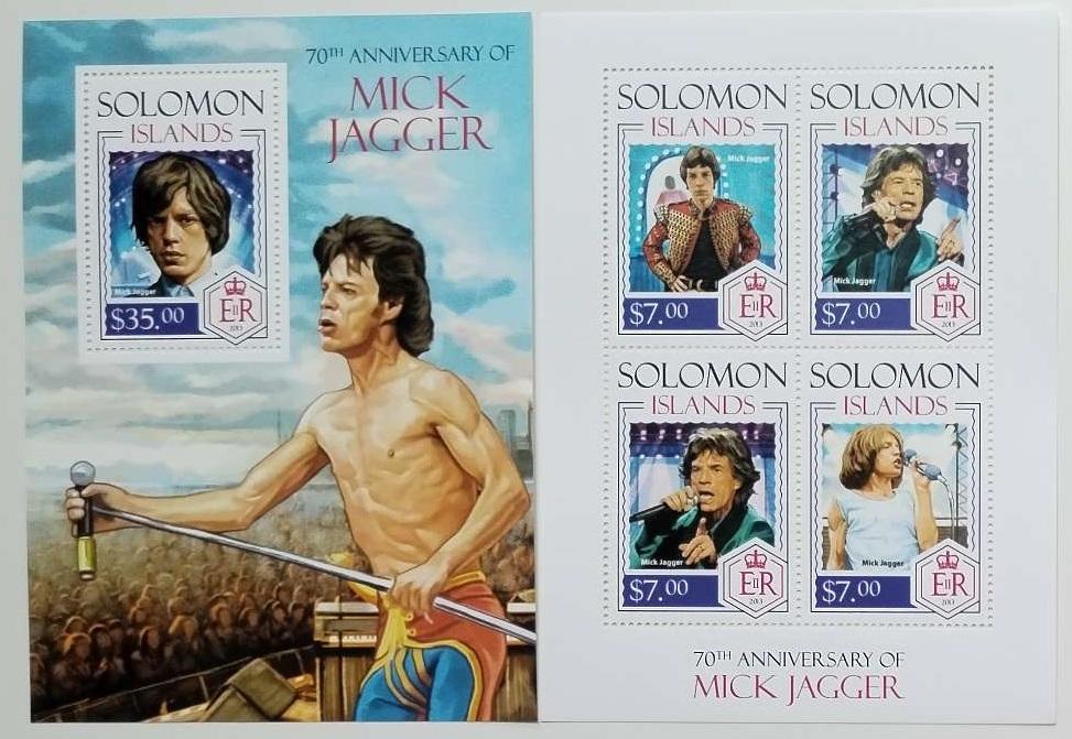 Šalamúnove ostrovy 2013 21,5€ 70 rokov Micka Jaggera, Rolling Stones - Filatelia
