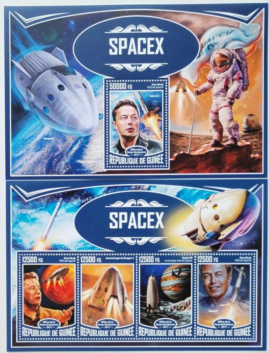 Guinea 2017 40€ SpaceX a Elon Musk, Dobývanie vesmíru - Známky