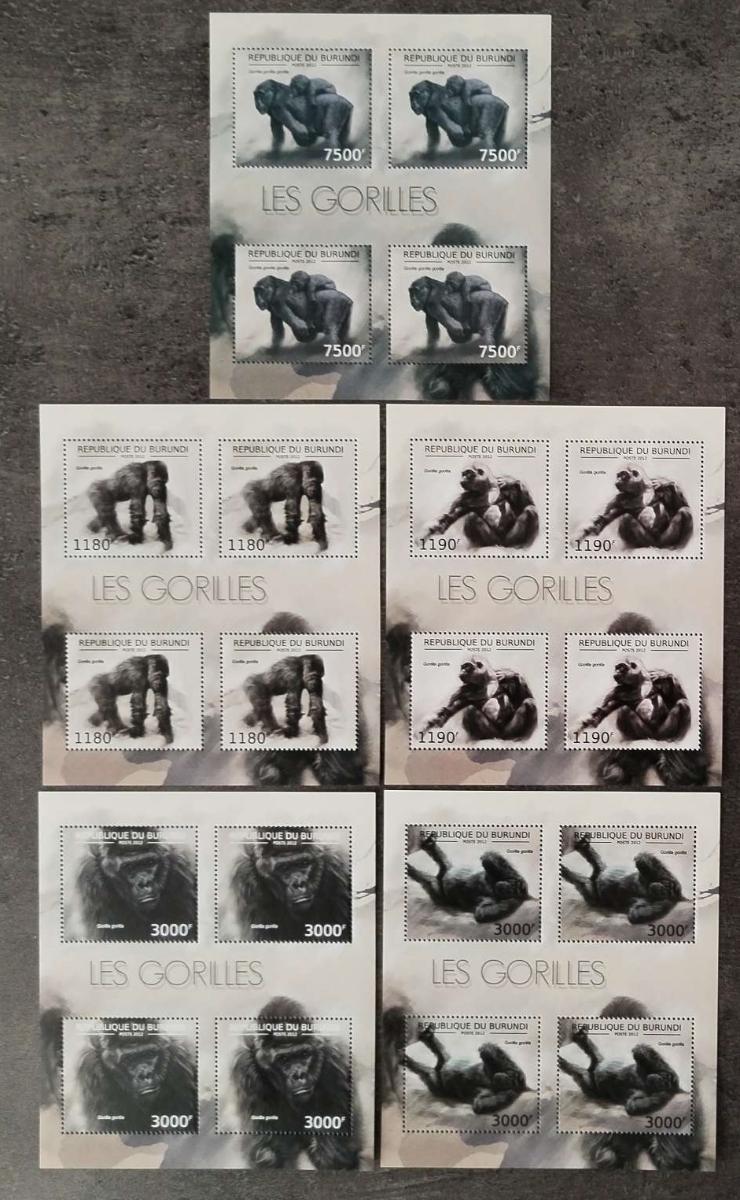 Burundi 2012 76€ Gorily, opice a primáty Afriky ŠTVORBLOKY - Filatelia