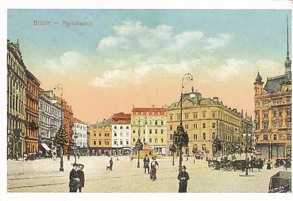Brno, Freiheitsplatz, přelom 19.a 20. století, reprint, neprošlá