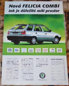 ŠKODA FELICIA COMBI - DOBOVÝ REKLAMNÍ PLAKÁT A4 Z MAGAZÍNU 1996
