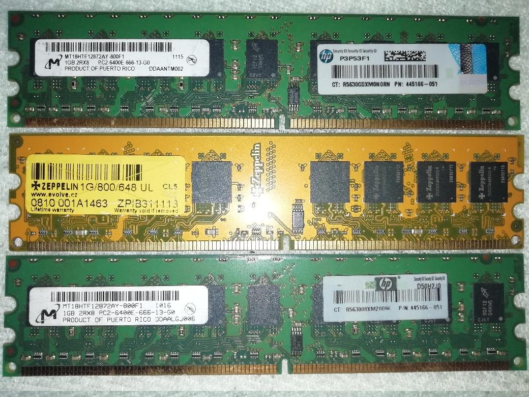 2X 1 GB RAM modul do PC (2x HP) 2RX8 PC2-6400E-666-13-G0 a 1x ZEPPELIN - Počítače a hry