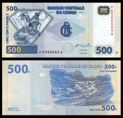 KONGO 500 Francs 2002 P-96A CHYBA - BEZ DIAMANTŮ UNC