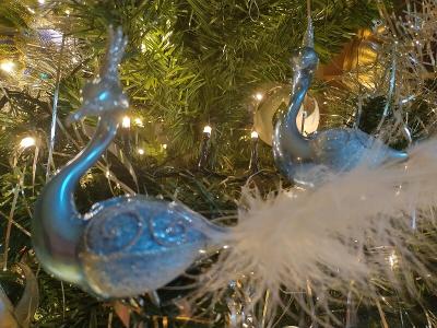 Duo dvou modrých labutí - vánoční ozdoby