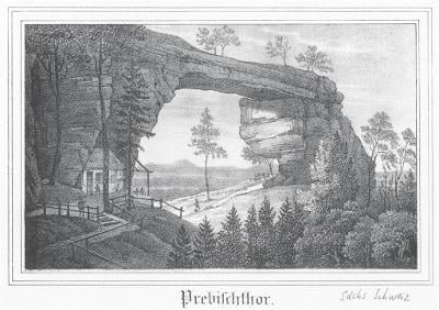 Pravčická brána, Saxonia, litografie, 1835