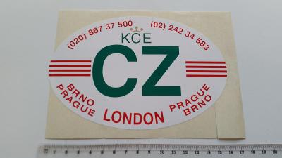 samolepka označení CZ KCE Praha Brno Londýn