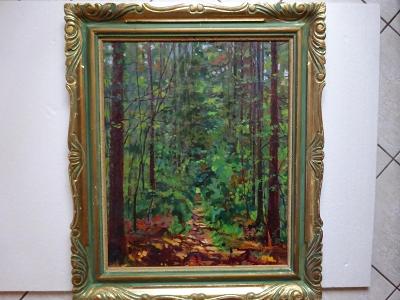 Antonín Hudeček - Lesní cesta , olej karton 66 x 81 cm