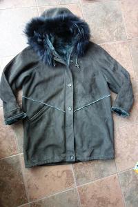 teplý dámský elegantní kabát/ bunda kapuce s kožíškem XL-XXL