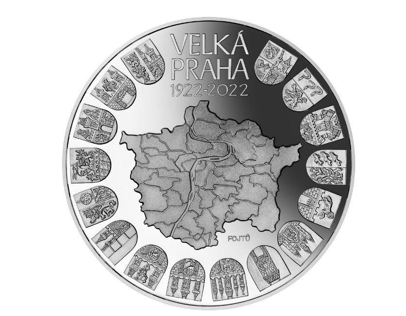 Strieborná minca 400 € 2022 Založenie Veľkej Prahy Proof  - Numizmatika