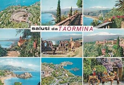 Itálie, Sicilia, Taormina, řecké divadlo, Etna, typ. ulička, 3 ks
