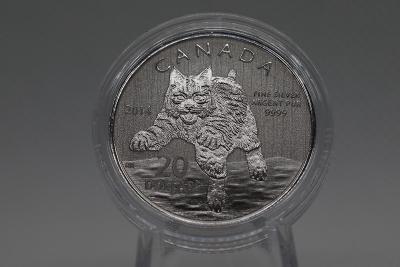 Pamětní stříbrná mince Divoká kočka (Kanada, 20 CAD)