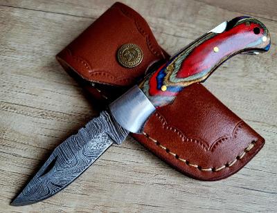 ✅kapesní Damaškový nůž CLASSIC 16,5 cm ručně vyrobeno + kožené pouzdro