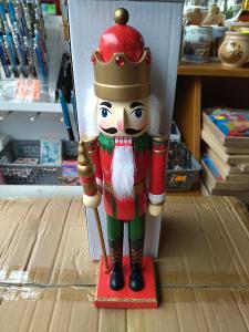 vánoční louskáček král červenozelený s hůlkou 40 cm 