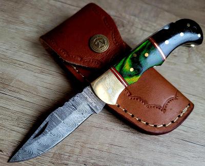 ✅kapesní Damaškový nůž 16,5 cm ručně vyrobeno + kožené pouzdro A+ /3
