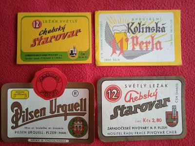 pivní  etikety -Plzenˇ prazdroj  Kolínská Perla ,Chebský  Starovar  