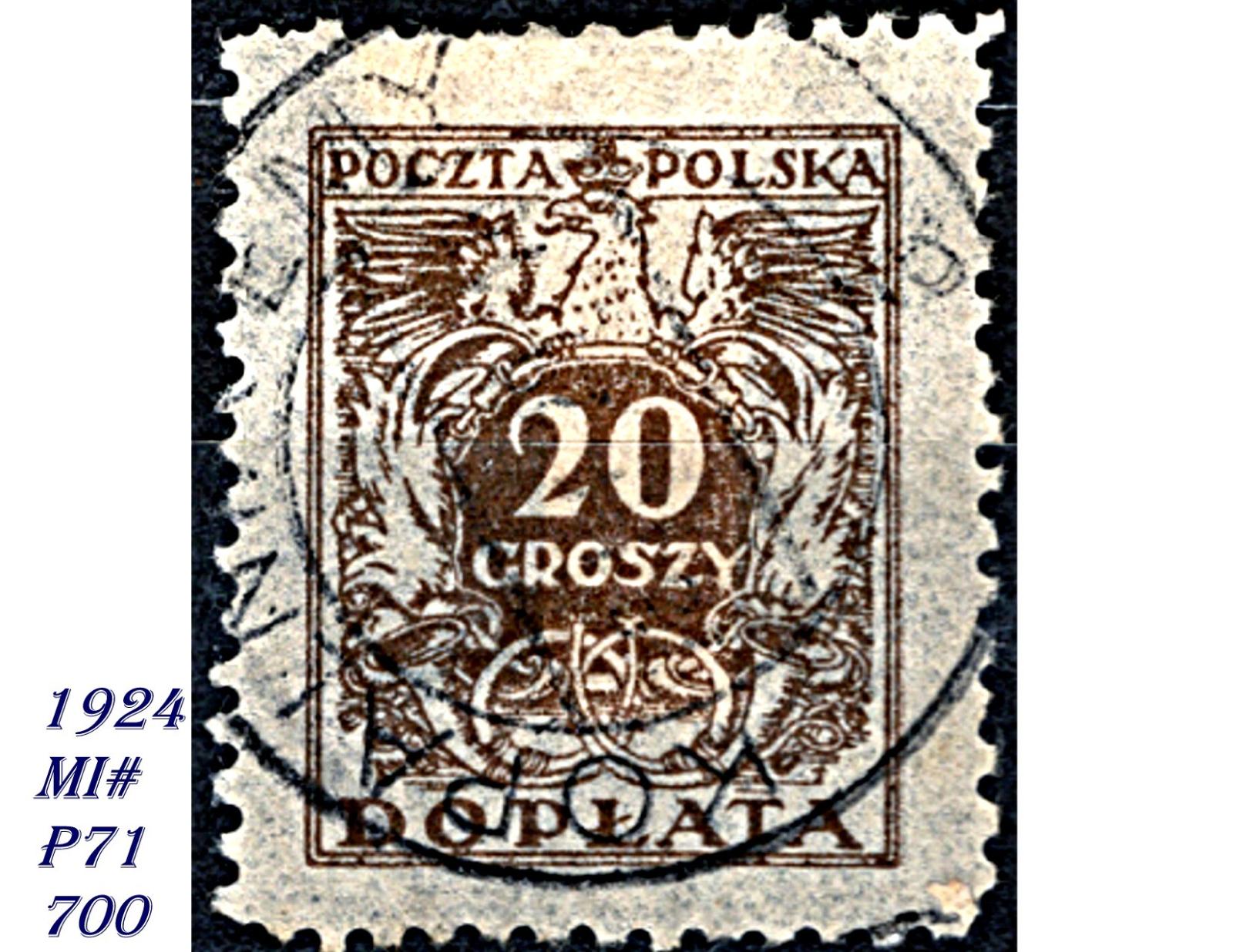 Polsko 1924, služební, číslo na hnědém orlu na znaku - Známky