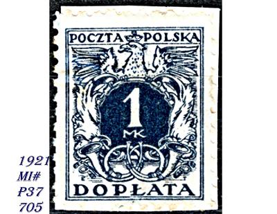 Polsko 1921, služební, číslo na modrém orlu na znaku, marka, výstřižek