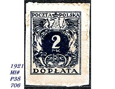 Polsko 1921, služební, číslo na modrém orlu na znaku, marka, výstřižek