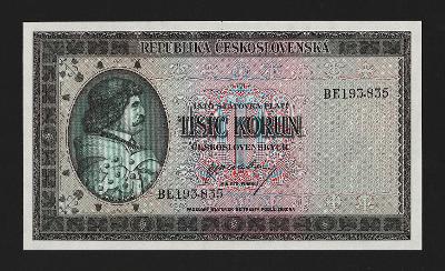 ČESKOSLOVENSKO - 1000 koruna,1945 - serie BE - stav UNC