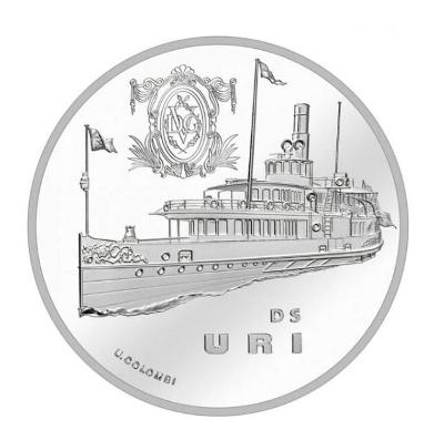 strieborná minca 20 CHF parník Steamboat Uri 2017 PROOF