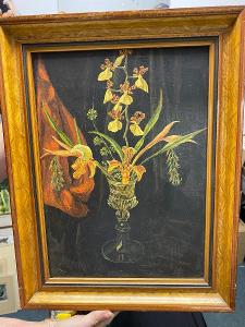 Nadherny malovaný obraz sklenice s kvetinou