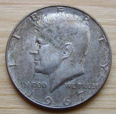 Mince USA - Ag 1/2 dollar Kennedy 1967; stav viz fota