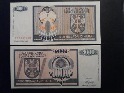 1 000 DINARA - BOSNA A HERCEGOVINA 1992 - Jugoslávie- UNC !!!.