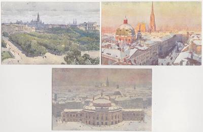 Rakousko, Vídeň, Wien (umělec: Jaroslav Šetelík) 3 ks, 1916