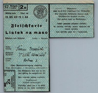 lístek na maso 1943-4