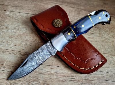 ✅kapesní Damaškový nůž 16,5 cm ručně vyrobeno + kožené pouzdro A+ /1