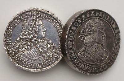 Stříbrná Tabatěrka z Dvou Kusů Tolarů - Josef I. a Ferdinand III.