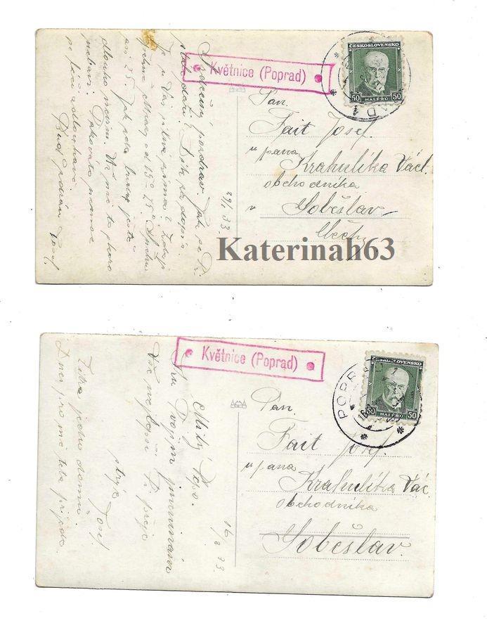 Poštovna Květnice - Poprad - Slovensko - 1933 - 2 x Pohled ! - Filatelie