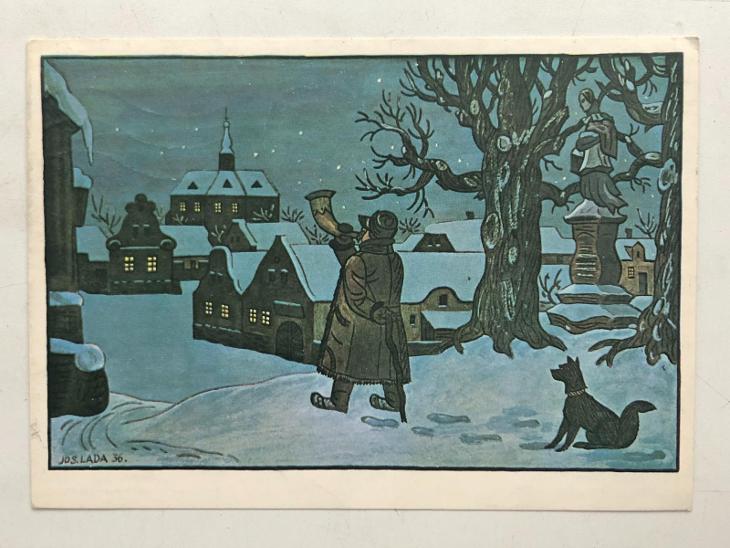 Stará dětská pohlednice z minulého století - Vánoce - Josef Lada - Sběratelství