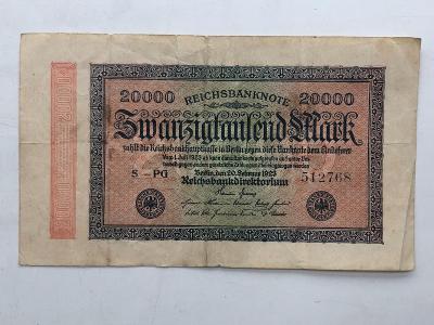 Stará bankovka - 20.000 marek z roku 1923 - stav viz foto