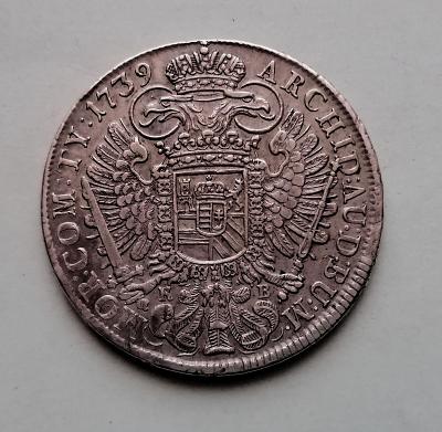 1 tolar 1739 KB, minc. Kremnice, Karel VI. ( 1711 - 1740 ), VZÁCNÝ!