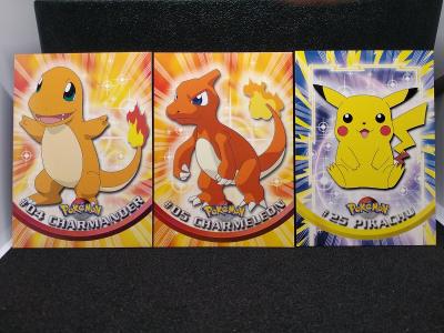 Pokémon Karty TOPPS Series1 - Pikachu - Charmander - Charmeleon - 1999
